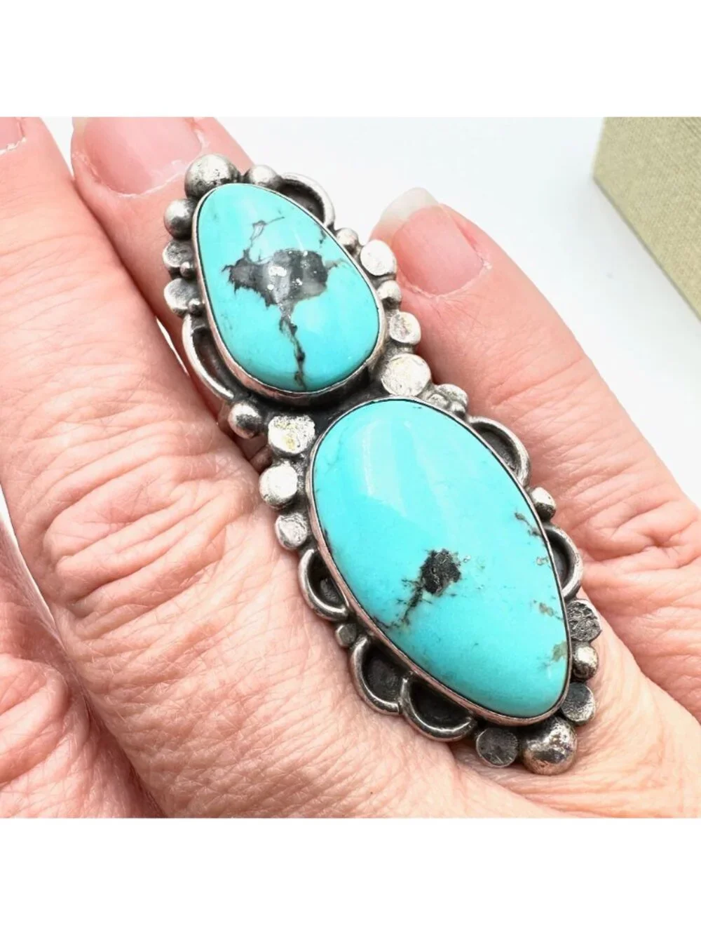 Vintage Native American Blue Turquoise Sterling Silver Ring Size 8 Mens Womens